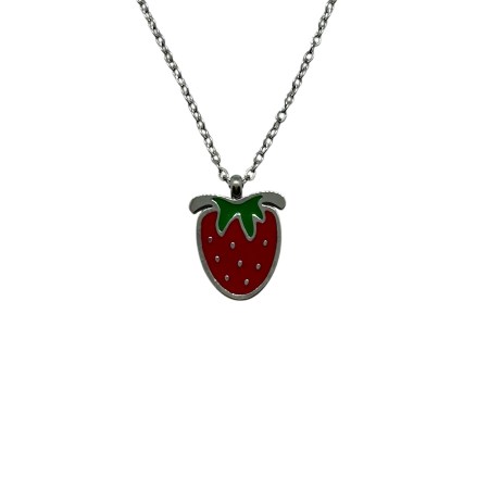 necklace silver steel stawberry